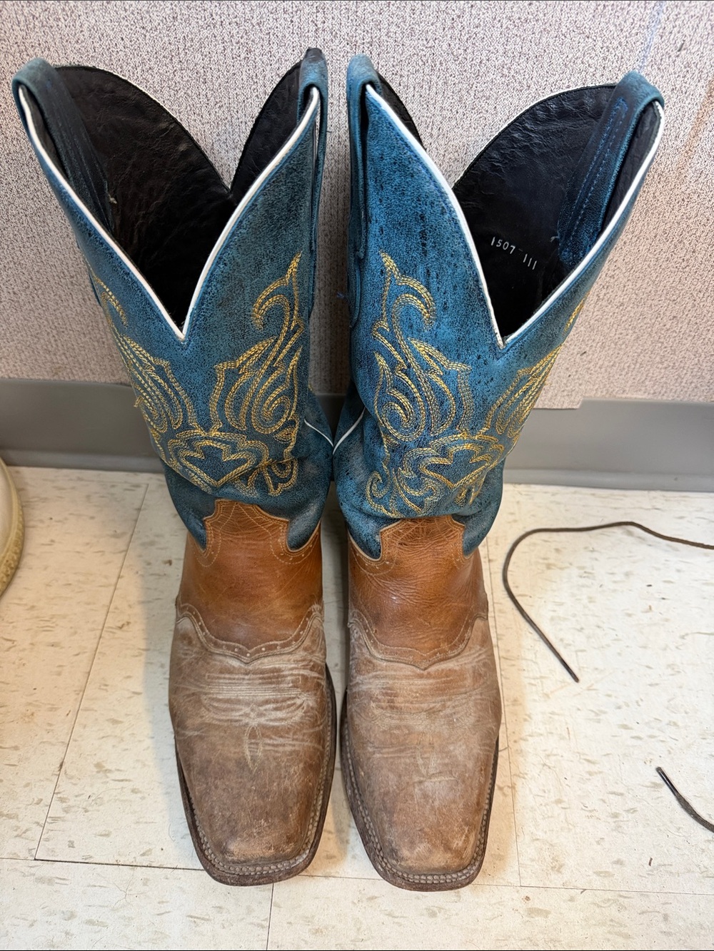 J.B. Dillon Blue and Brown Embroidered Western Cowboy Boots